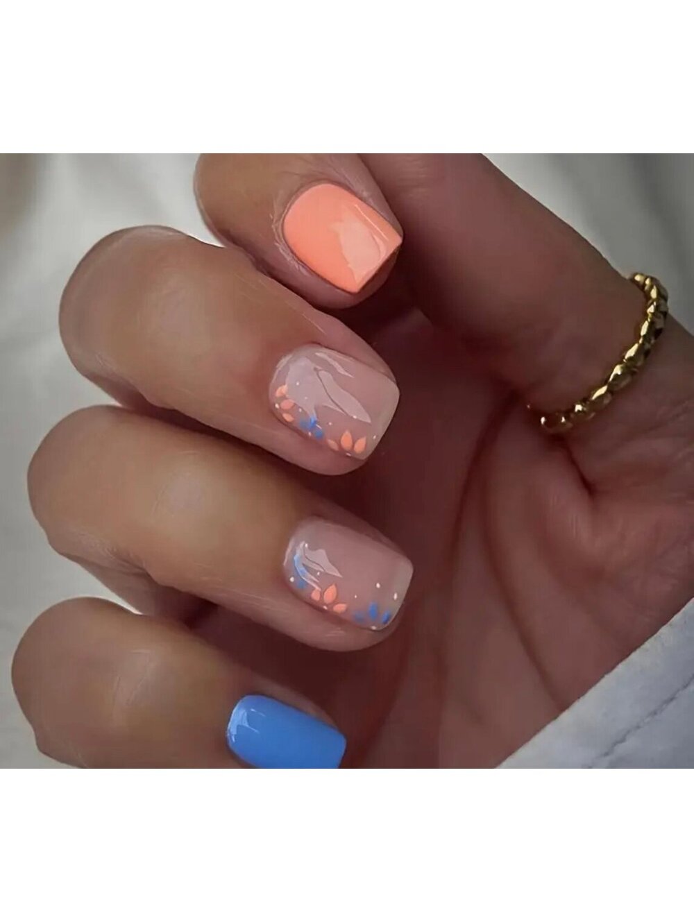 New - 24pcs Short Square Floral Glossy Acrylic Reusable Press On Nails